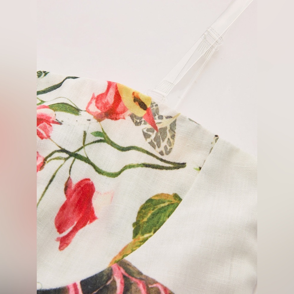 Strapless Floral Midi Dress in White and Multi - Picture 3 of 6